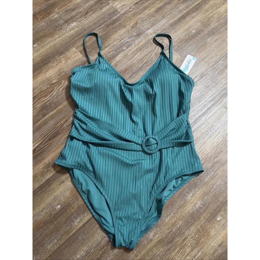Freshwater One Piece Preppy Green‎ Belted Swimwear Bathing Suit Preppy Swim NEW